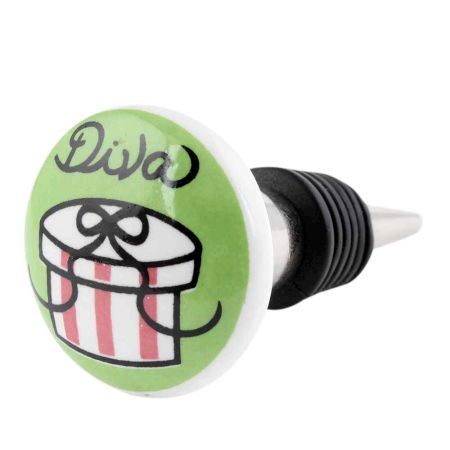 Diva Pea Green Ceramic Flat Wine Bottle Stopper